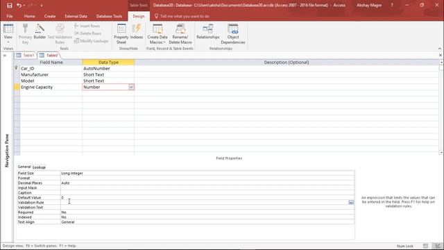 MS Access 2016 - Create Table