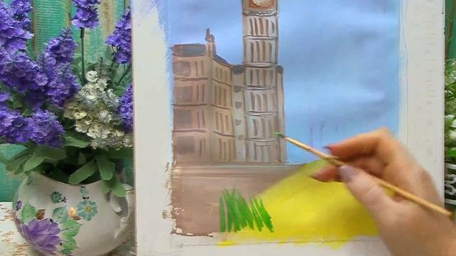 Городской пейзаж гуашью. Весна в Лондоне