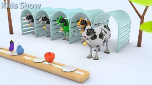 Мультик для детей, изучаем цвета. Корова и фрукты #3D.