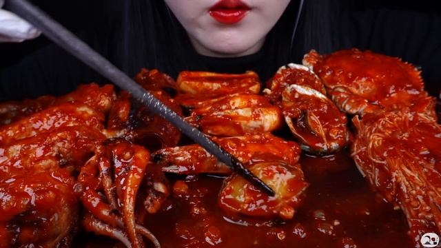ASMR SPICY SEAFOOD, 해물찜 먹방, SPICY ENOKI MUSHROOM, SPICY CHICKEN, SQUID, CRAB, 불닭 팽이버섯 먹방 MUKBANG