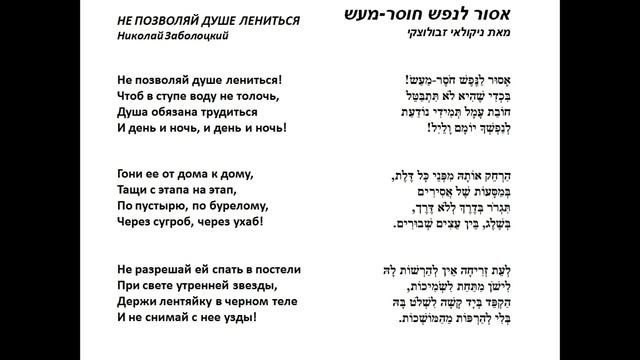 ניקולאי זבולוצקי, אסור לנפש חוסר-מעש - Николай Заболоцкий, Не позволяй душе лениться, иврит смотреть онлайн