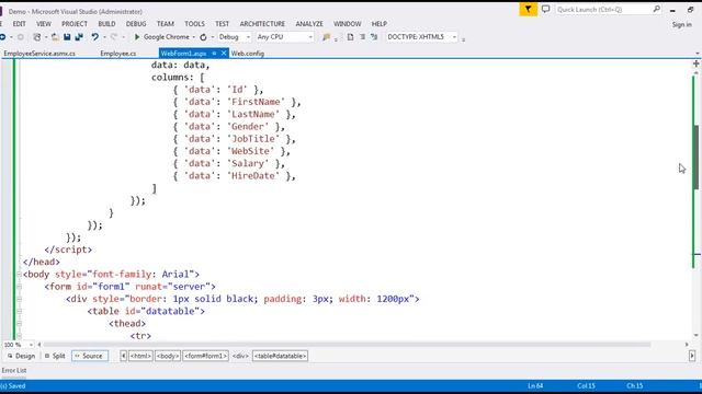 jQuery datatables get data from database table