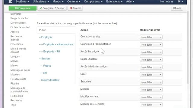 JOOMLA - Définir les droits des utilisateurs