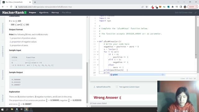 006 Algorithms Plus Minus HackerRank Solution - Python