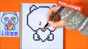 Кот Лайки Как рисовать по клеточкам наклейку Простые рисунки Likee Cat Logo How to Draw Pixel Art