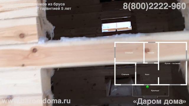 Проект одноэтажного дома с кухней гостиной, двумя спальнями и ванной комнатой. Дом на усадку.
