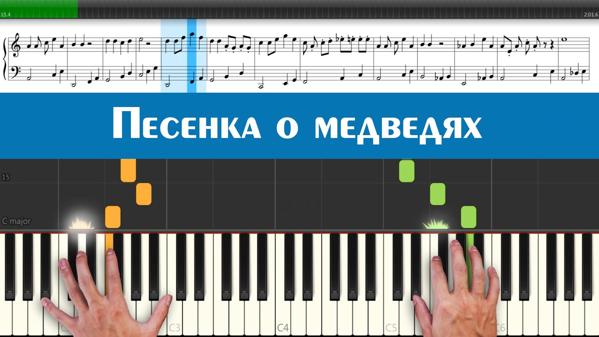 "Песенка о медведях" как играть песню из кинофильма "Кавказская пленница" на пианино ноты легко