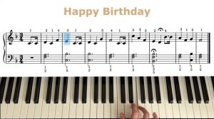 Happy Birthday С Днём Рождения по нотам на фортепиано, пианино подробный разбор (легко, easy)