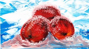 Нарисуем зимний натюрморт. Интерьерная картина. Рисуем яблоки на снегу. Правополушарное рисование.