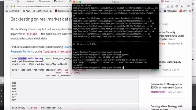 Full testing of Python Markowitz Portfolio packages