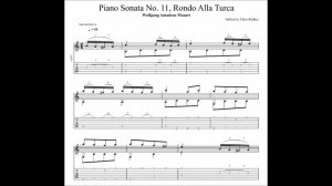 Wolfgang Amadeus Mozart: Rondo Alla Turca with tablature/sheet music for solo fingerstyle guitar