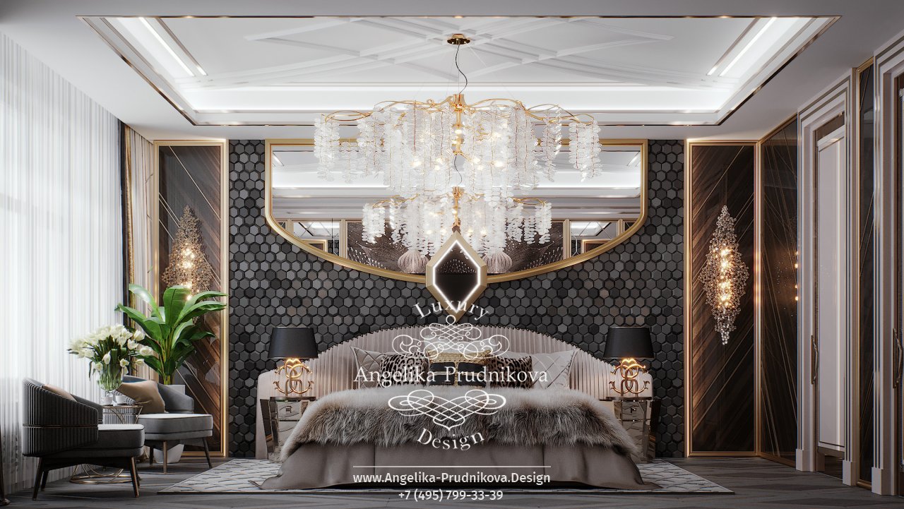 Роскошный интерьер спальни в современном стиле с элементами ар-деко смотреть онлайн