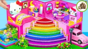 Симпатичный домик-вилла hello kitty с розовой комнатой и кухней из картона сделай сам #72