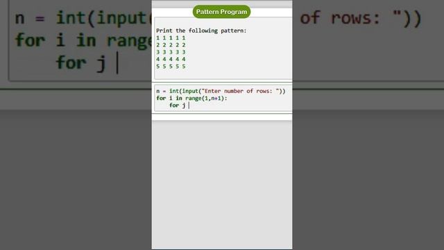 pattern program in python (python programming @PythonCodeWthMangesh ) #pythonprogramming #easytolea