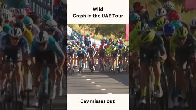 Insane crash in the first stage of the UAE Tour with Mark Cavendish missing out #cycling #uaetour