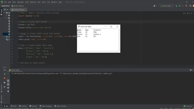 Display Excel like Table using Tkinter and Python