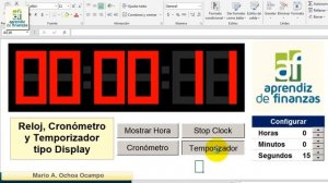 Reloj   Cronómetro   Temporizador   Display en Excel