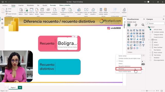 Recuento simple y distintivo powerbi  ?