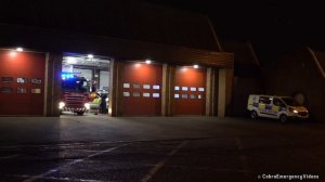 BONFIRE NIGHT: Police escort fire engines and ladder trucks responding with siren on Fireworks Nigh