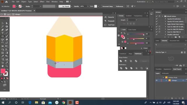 Flat Pencil tutorial in Adobe Illustrator 2020 смотреть онлайн