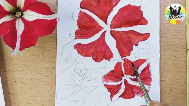 How to draw Red Star Petunia Flower - Watercolor смотреть онлайн