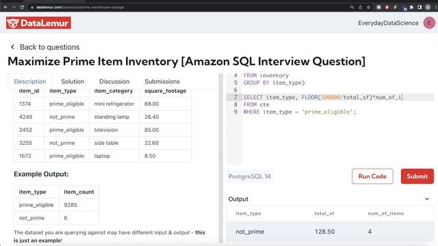 Solving AMAZON Toughest SQL Data Science Interview Question - Maximize Prime Item Inventory