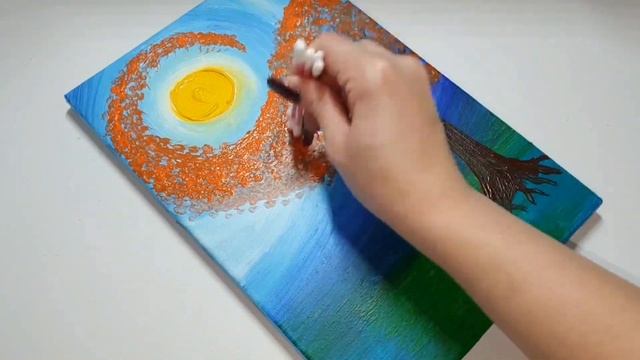 Техника легкой акриловой живописи. Как нарисовать осенние дерево ватными палочками. смотреть онлайн