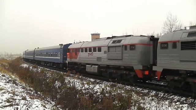 2М62У-0114 с пассажирским поездом, перегон Тула-III - Плеханово смотреть онлайн