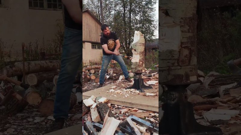 Первые пробы рубки на стойках. #axe