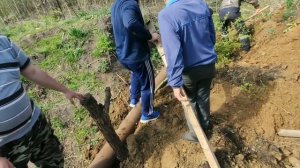 Делаем бюджетную плотину на нашем пруду в деревне