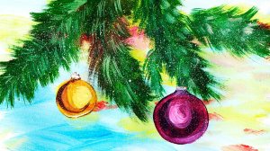 Как нарисовать новогоднюю картину. Рисуем шарики на елке. Рисуем новогодний пейзаж.