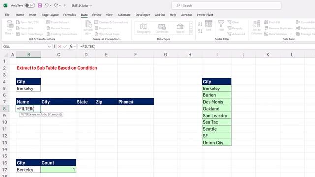 FILTER Function to Create Sub Table from Master Table. Data Validation Too! Excel Magic Trick 1842