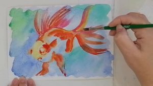 Лёгкое рисование для начинающих.  Рисуем Золотую рыбку в технике акварель по мокрому.