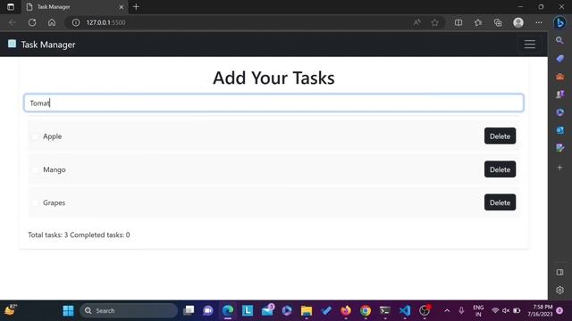 Simple Task Manager App with HTML5/CSS/Bootstrap/JavaScript Web development projects