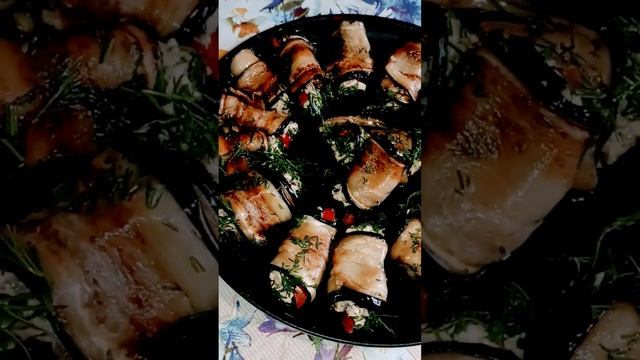 рулетики из баклажан на гриле|рецепт в описании #cooking #вкусно #гриль #овощи #подомашнему