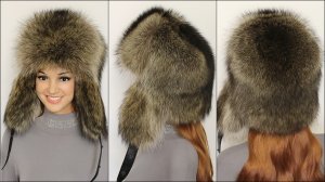 Женская шапка ушанка "Северянка" из меха енота полоскуна натурального цвета
