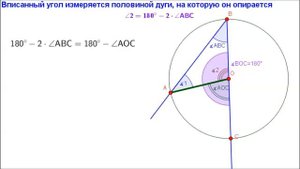 Геометрия 8 класс. Вписанный угол измеряется половиной дуги, на которую он опирается