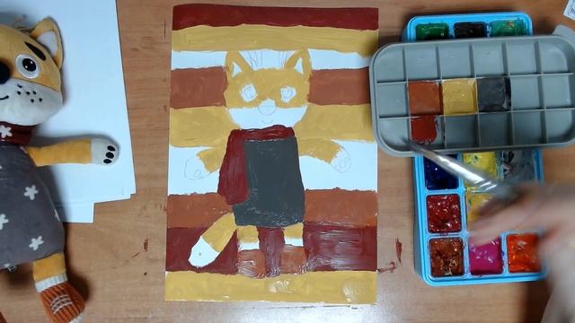 Игрушка Лис Кристиан. Рисование с натуры. Портрет Лиса гуашью. Легко. смотреть онлайн