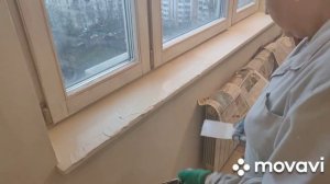 Шаг 5, финишная шпаклёвка подоконника под покраску