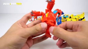 Transformers Rescue bots dinosaur transform! Go! Optimus Prime, Bumblebee, Chase! - DuDuPopTOY