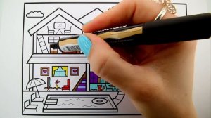 How to Draw a House with a Pool ?House with a Pool Drawing and Coloring Page