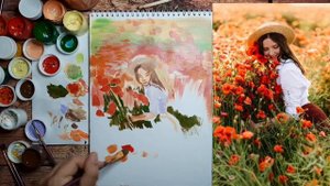 Рисую акрилом | Урок рисования | Живопись акриловыми красками | Как нарисовать девушку в цветах.