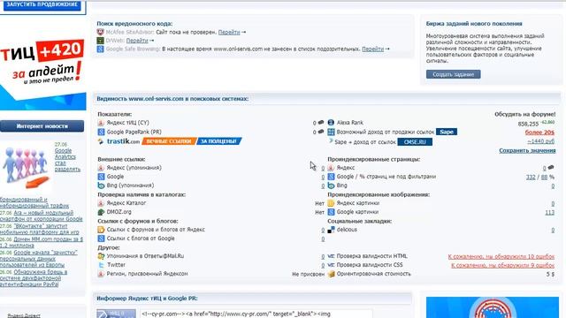 Анализ сайта: Индексация сайта в поисковых системах
