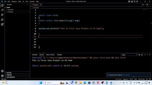 Java Program in Visual Studio Code output in terminal  in Windows 10/11 #visualstudiocode #java
