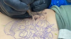 a FLORAL SKULL dotwork tattoo time-lapse