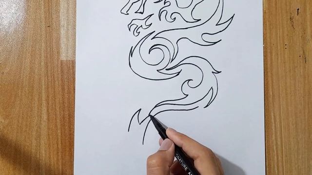 How to draw a dragon tattoo || Tribal tattoo drawing смотреть онлайн