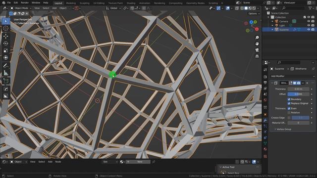 Blender , модификатор Wireframe со всеми настройками