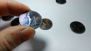 Золотисто-радужная патина на серебряных полтинниках СССР.