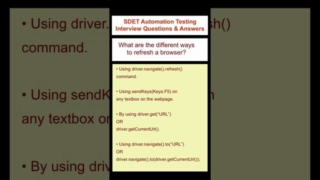 SELENIUM : What are the different ways to refresh a browser - SDET Automation Testing Interview