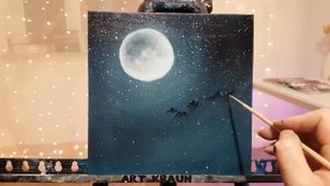 ВИДЕОУРОК луна маслом ночное небо простой пейзаж